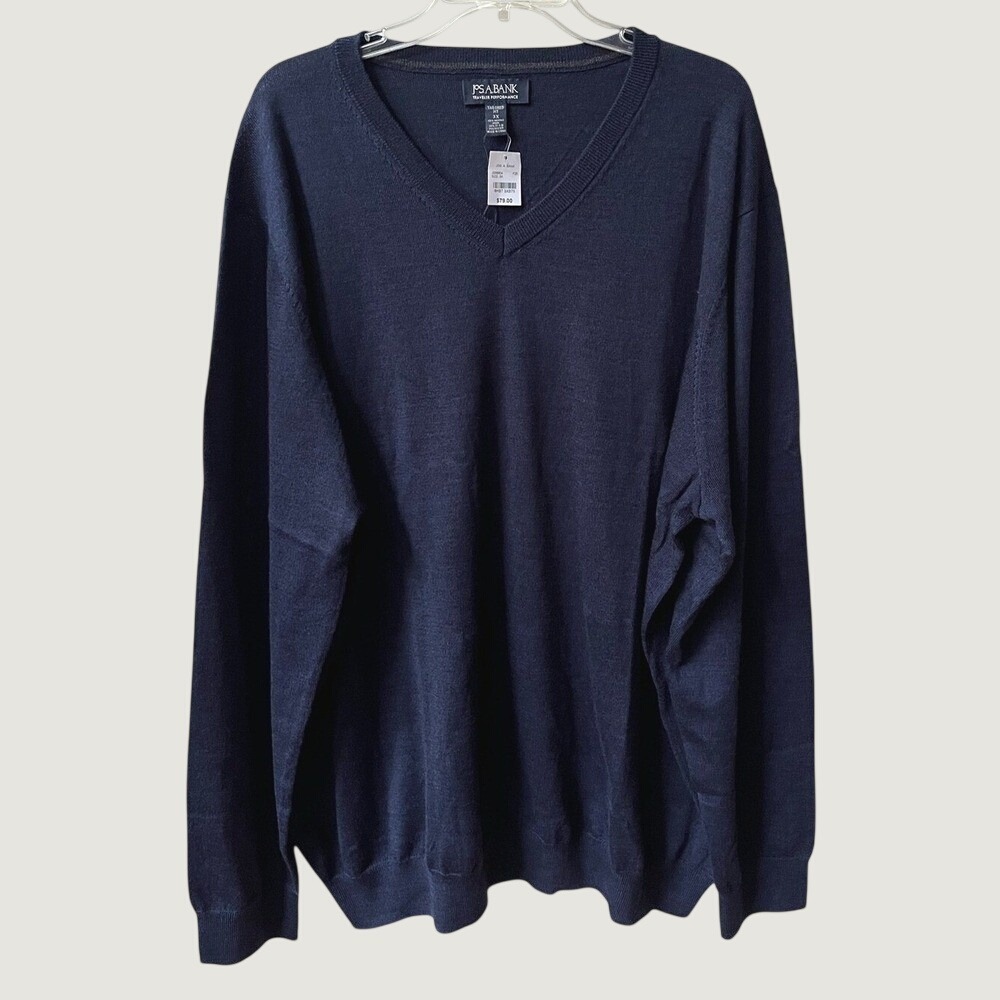 Jos A Bank Traveler Merino Wool V Neck Sweater Mens 3X Blue Tailored Fit NWT